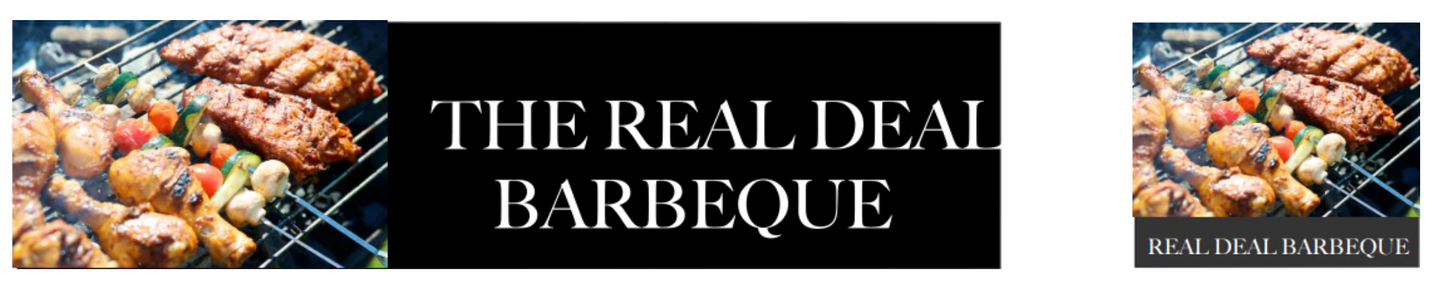 Outdoor vinyl banner reading “The Real Deal Barbeque” displayed on a wall, featuring bold high-resolution graphics on durable PVC material, designed for restaurants, bars, and promotional use.