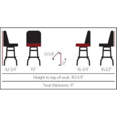 Standard bucket barstool with double rung chrome swivel frame and wine vinyl seat