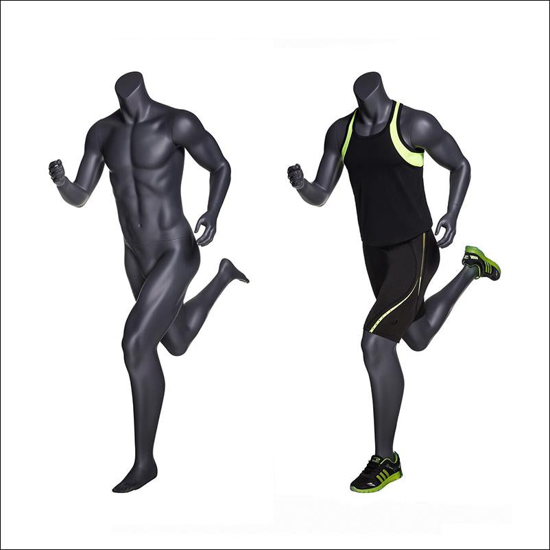 Headless Male Running Mannequin - Matte Gray - 1