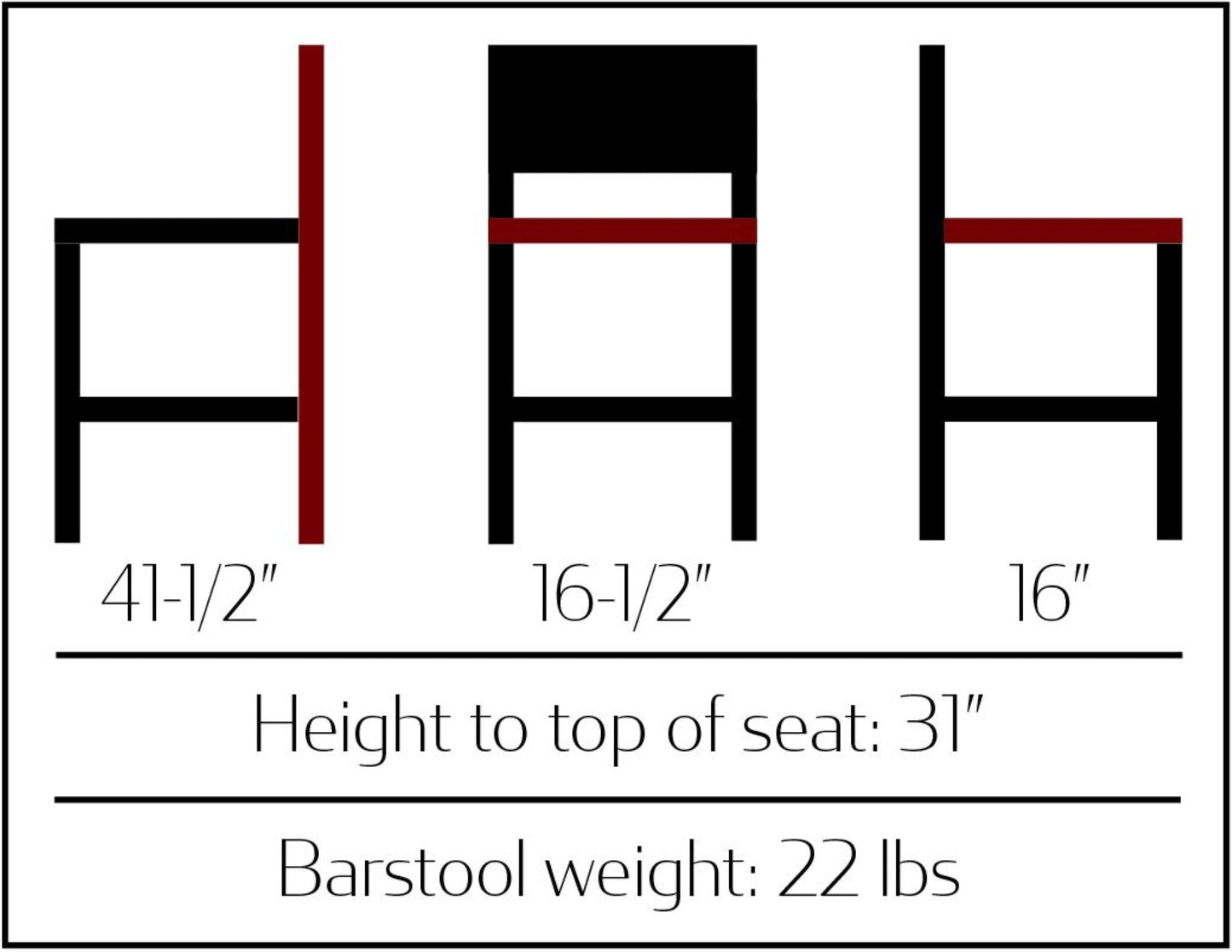 Latitude wooden barstool with mahogany veneered seat and back and solid wood frame with dimensions