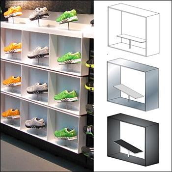 Steel Frame Shoe Display - Slatwall, Grid, Wall Mount and Counter - 1