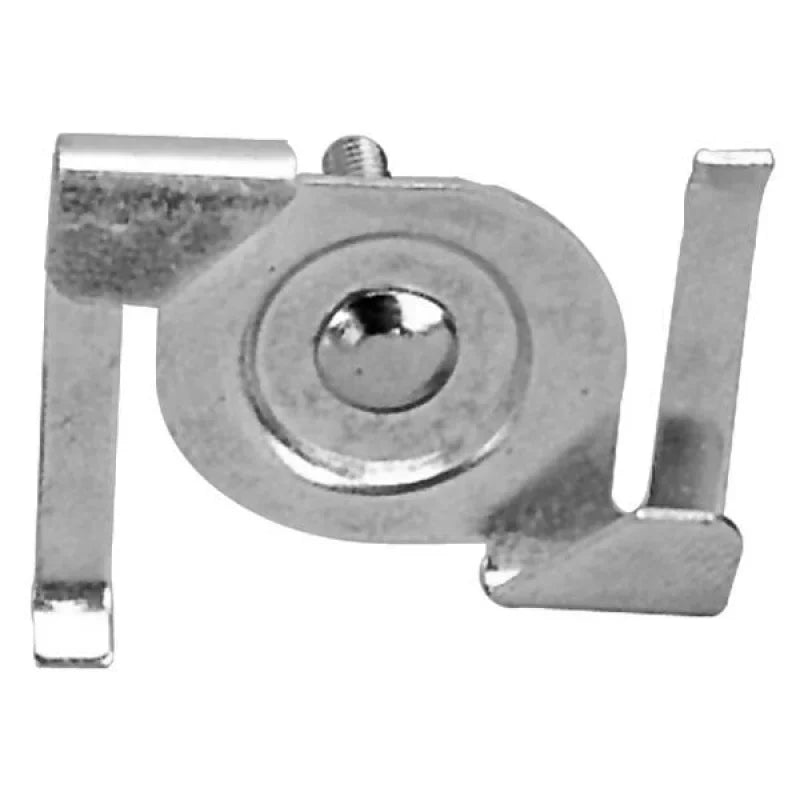 Track to T-bar ceiling attachment clip shown in a metal finish, designed to secure single- or double-circuit track lighting to suspended ceiling grids.