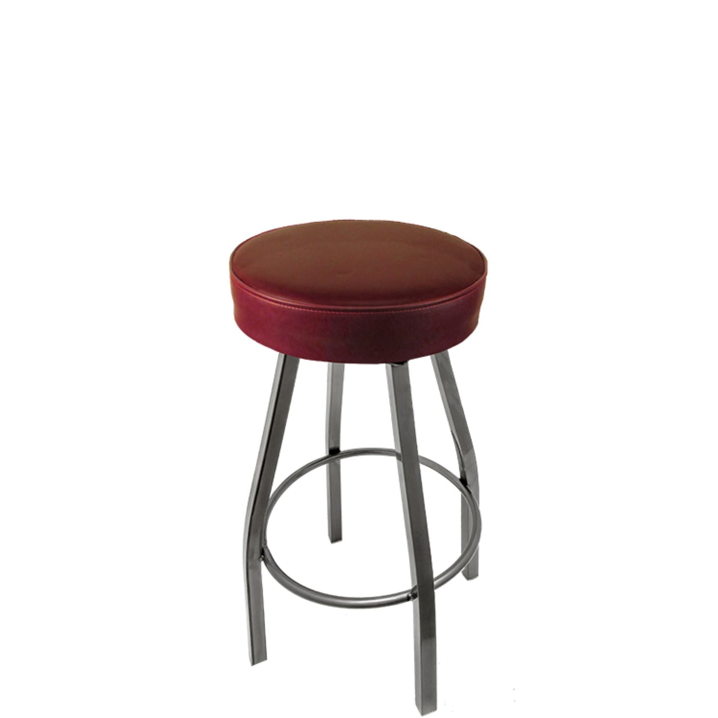 XL button top barstool with clear coat swivel frame and wine vinyl seat