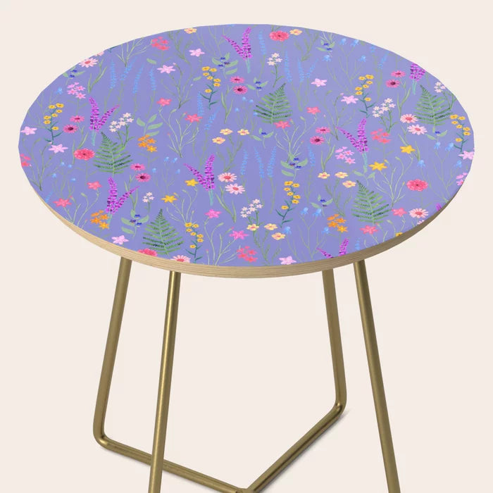 Blue Meadows Colorful Floral Pattern Side Table by Marta Olga Klara – Modern Artistic Furniture for Restaurants, Bars, Hotels & Cafés