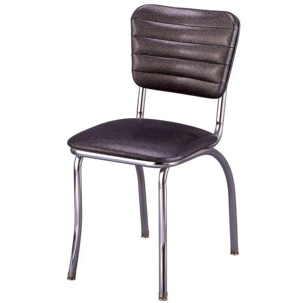 Front view of channel back diner chair with retro horizontal channels and chrome frame for restaurants and cafés.