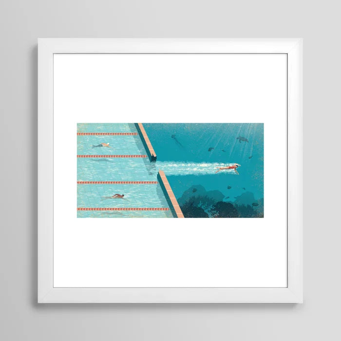 Comfort Zone art print framed in white, bright and modern wall art for cafés and boutique hotels