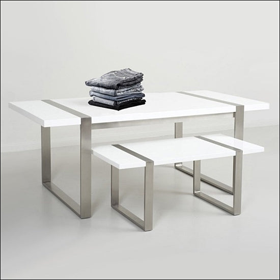 Contemporary Stainless Steel and White Gloss Nesting Tables - 1