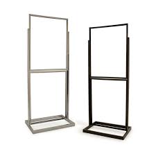 22" x 28" Double Bulletin Sign Holder w/ Rectangular Tubing Base - Black and Chrome - 1