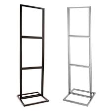 22" x 28" Triple Bulletin Sign Holder w/ Rectangular Tubing Base - Black and Chrome - 1