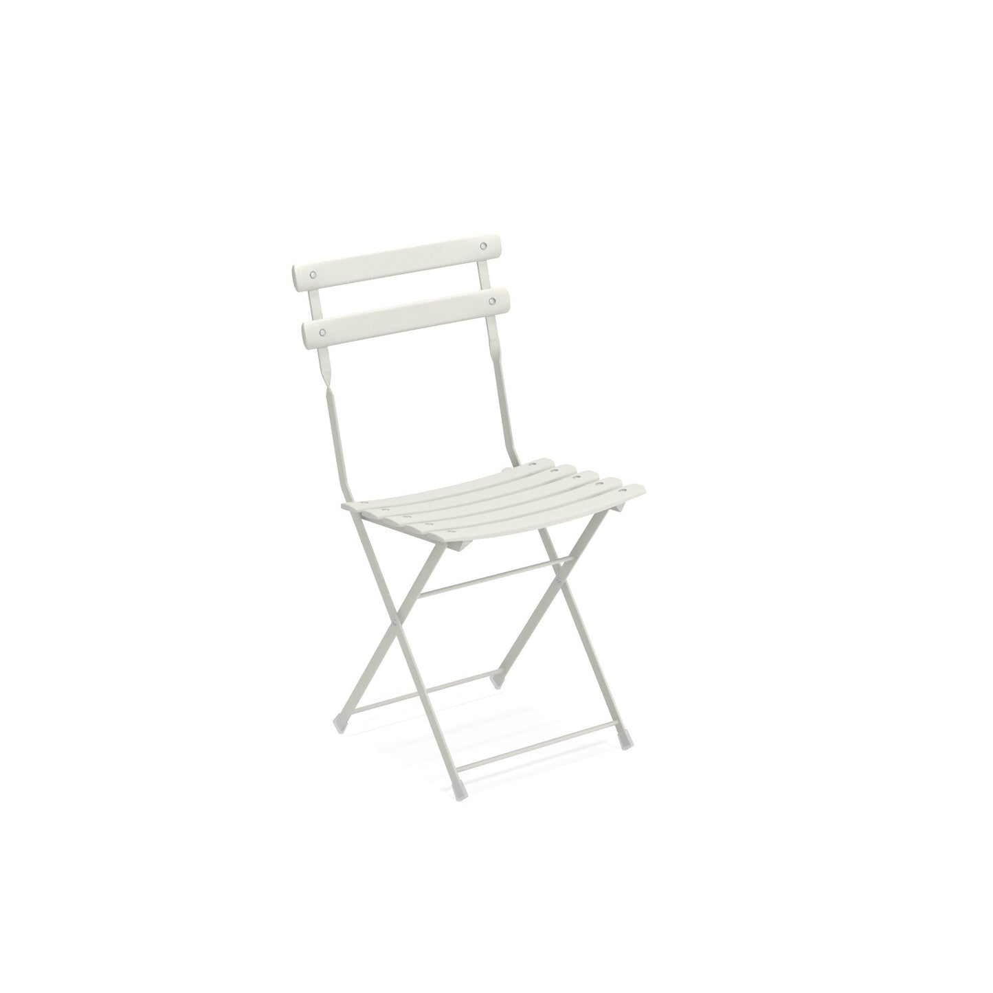 Emu Arc en Ciel E314 white powder-coated steel folding chair designed for both indoor and outdoor spaces with a clean, modern style.