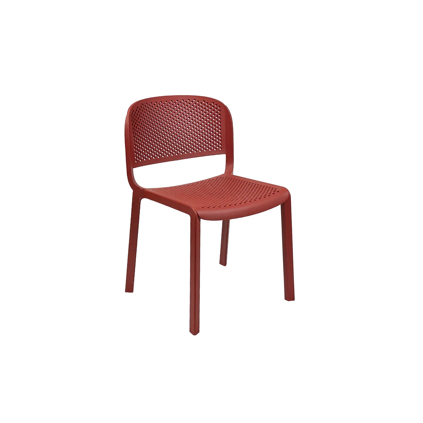 Emu Dome B9011 stacking side chair in bold red polypropylene finish, designed for durable use in indoor and outdoor hospitality environments.