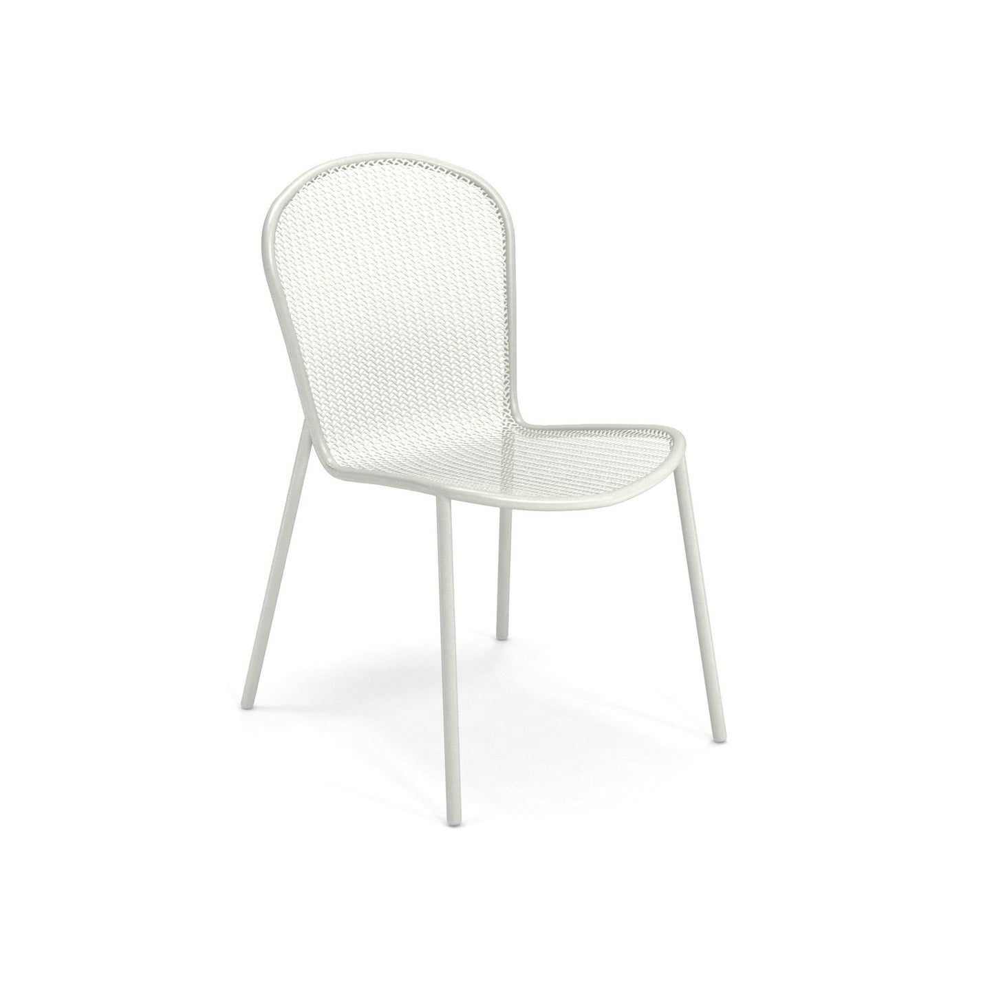 Emu Ronda 2.0 E457 outdoor dining chair in white steel finish with mesh seat and back, stackable and ideal for poolside or patio use.