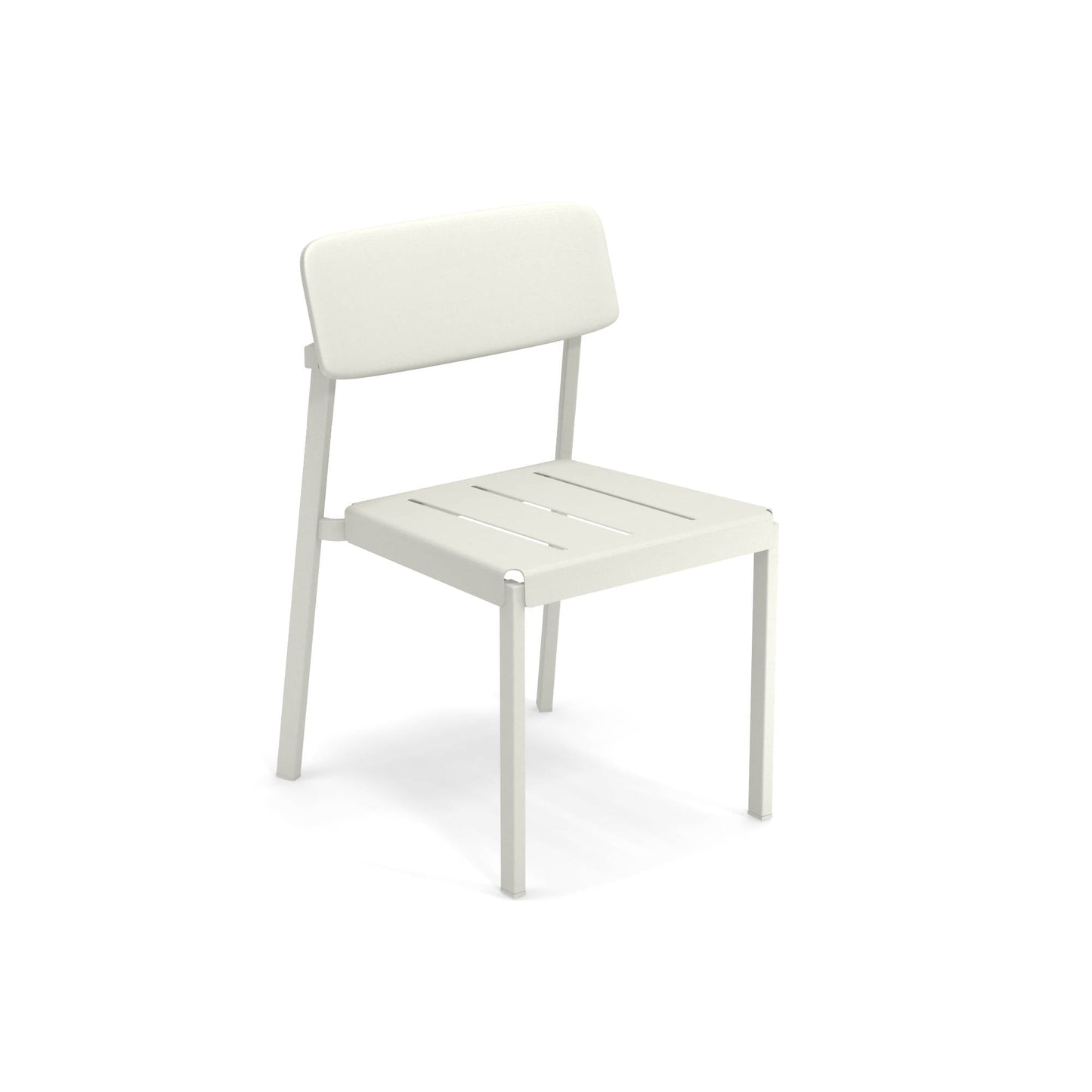 EMU Shine E247 white aluminum stacking side chair designed by Arik Levy, ideal for indoor and outdoor restaurant or patio seating.