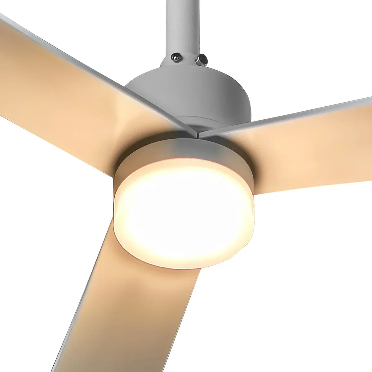 Contemporary white ceiling fan with remote control and adjustable color temperature soft light