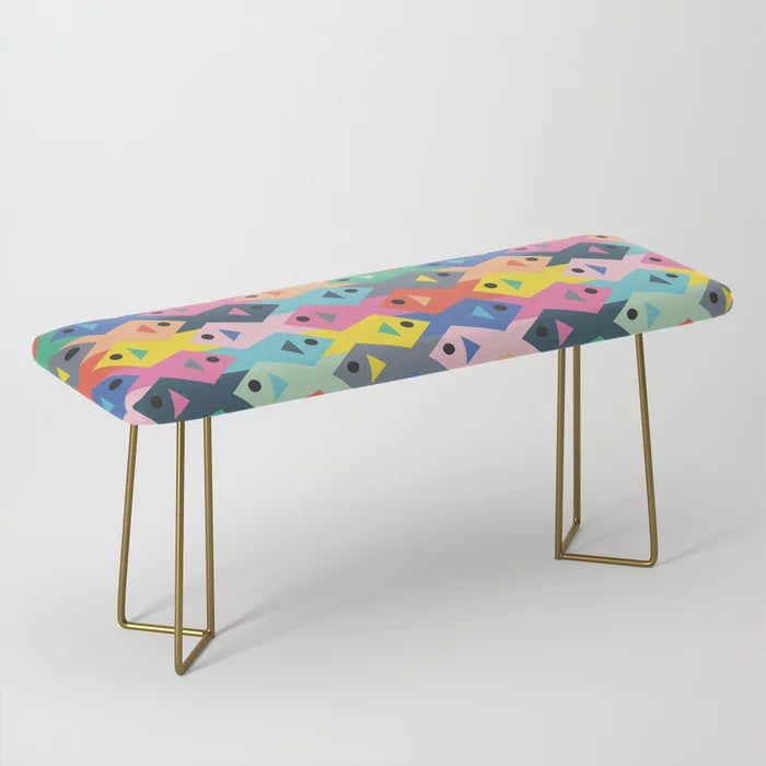 Fish Tessellation Bench by Elfina with gold steel legs – elegant architectural-inspired bench perfect for hotel lobbies, bar spaces, and stylish cafés