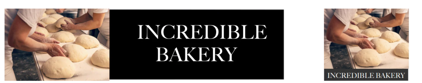 Vinyl banner reading “Incredible Bakery” with bright, high-resolution graphics, designed for bakery and restaurant promotions, printed on durable PVC material for indoor or outdoor display.
