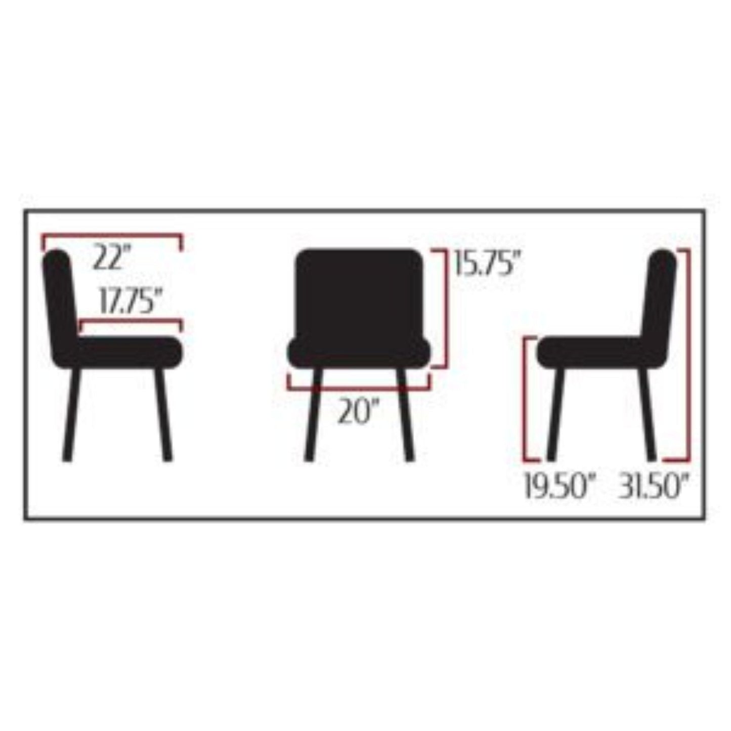 Measurement chart of a chair with dimensions labeled in inches.