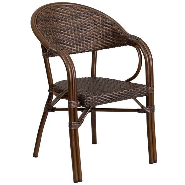 Stackable Red Bamboo Aluminum Café Chair with Arms – Indoor/Outdoor Commercial Dining Chair