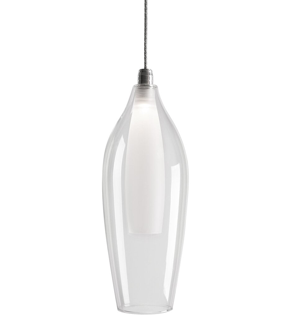 Modern clear glass pendant light with frosted inner diffuser and chrome metal accents, designed for bars, restaurants, and contemporary hospitality interiors.