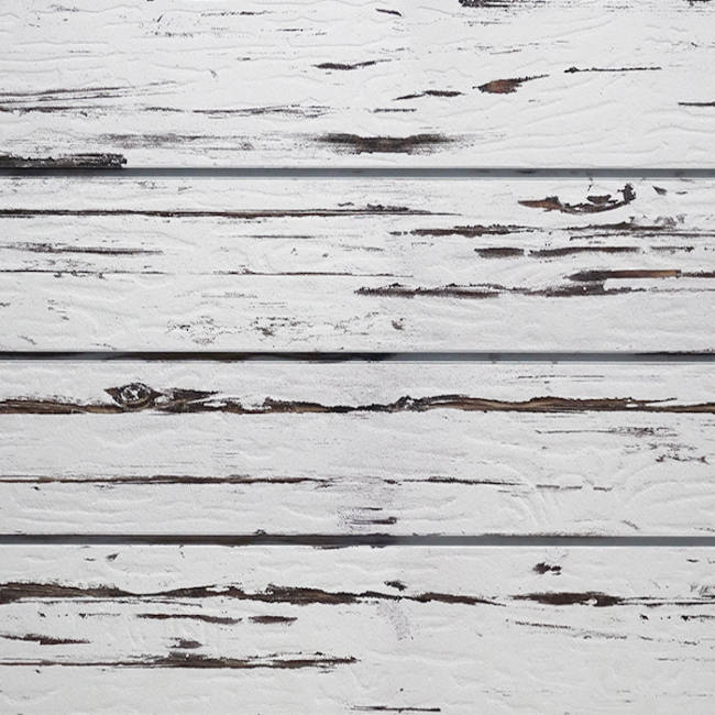 White wash decorative wall panel measuring 24 inches high by 96 inches long, showing faux wood texture for commercial interiors.