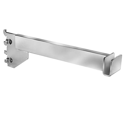 Angled view of a 12-inch rectangular tubing holder showing the saddle opening and sturdy metal construction available in raw steel, chrome, or black finishes.