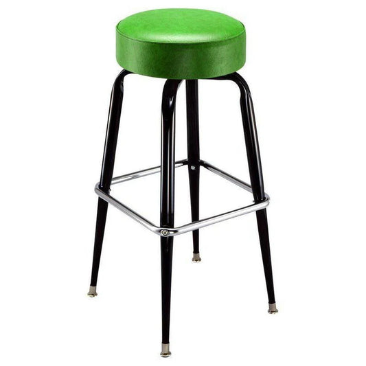 Backless swivel bar stool with round upholstered seat and steel cross-leg base