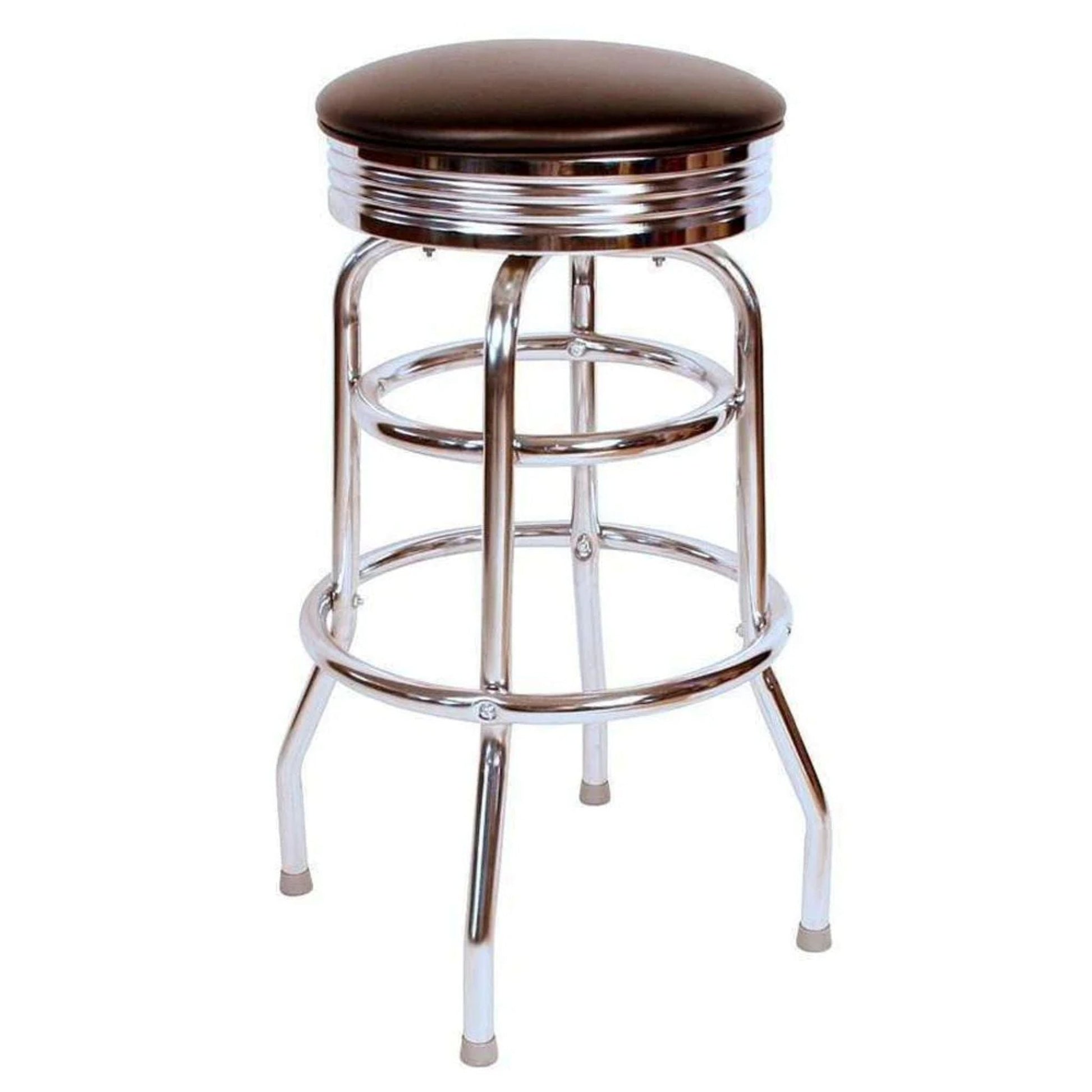 Single-Ring Swivel Bar Stool with Round Upholstered Seat