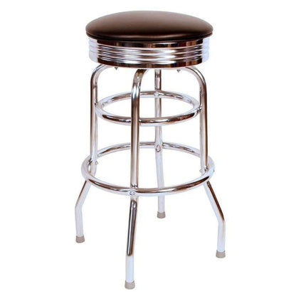Retro Chrome Double-Ring Swivel Bar Stool with Vinyl Seat (Multiple Colors)