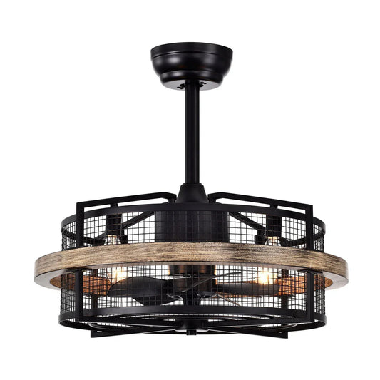Rustic distressed faux wood ceiling fan with lighting and remote control for cafés or dining rooms