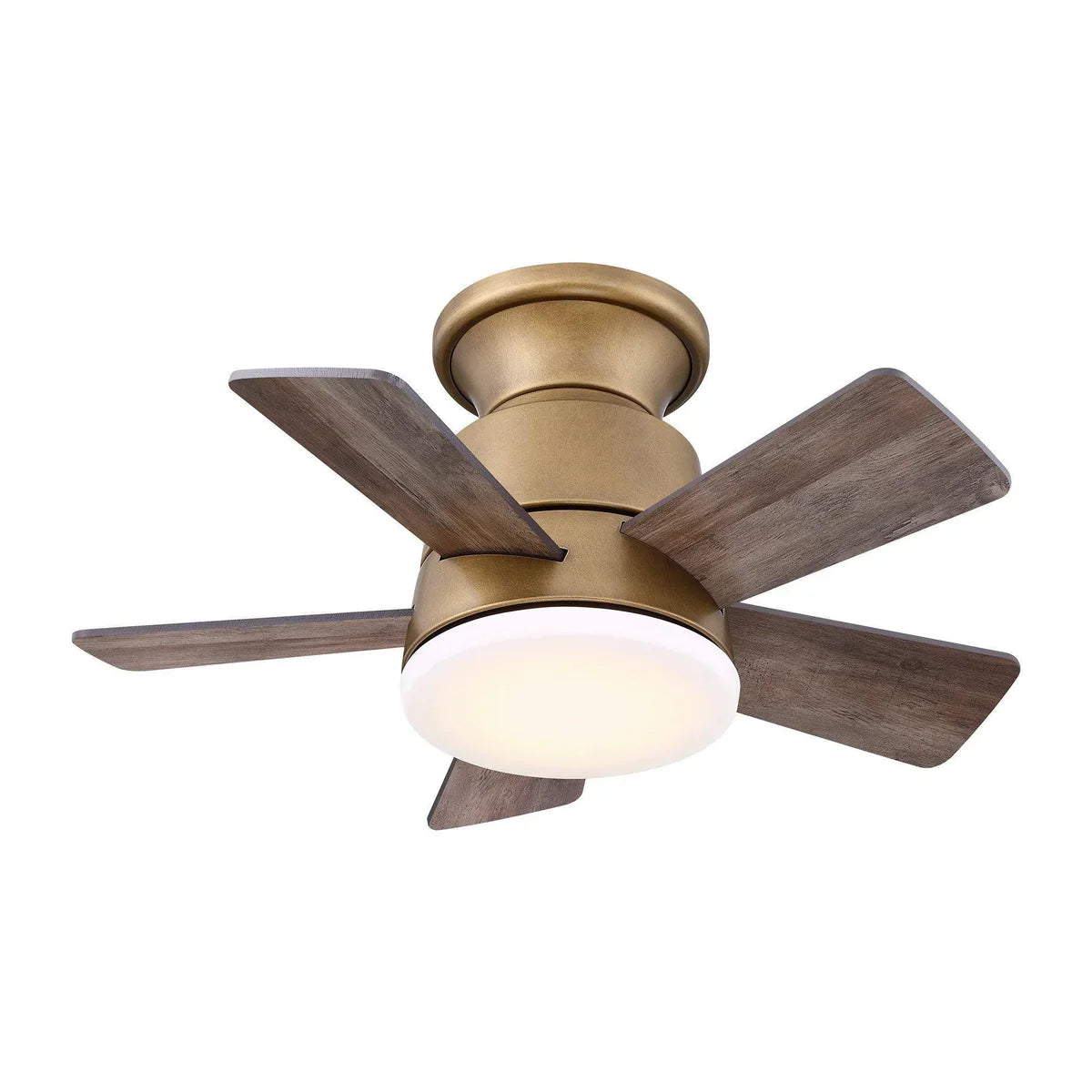 Brown farmhouse ceiling fan with LED lighting and remote control for cafés or small dining spaces