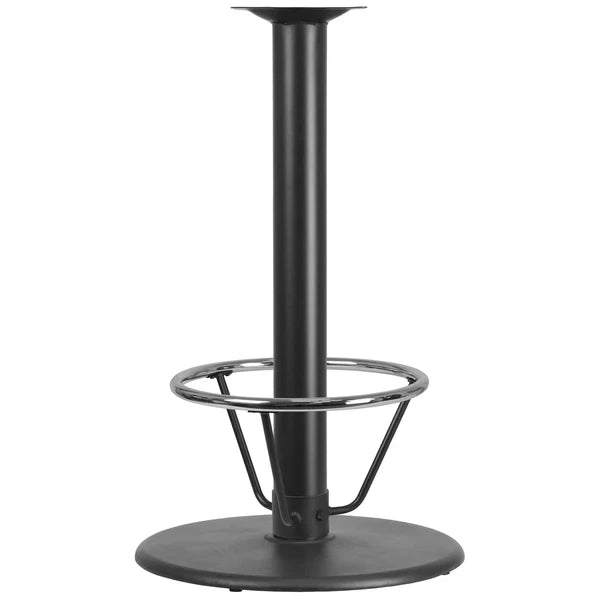 24 inch round cast iron bar-height restaurant table base with 4 inch column and chrome foot ring