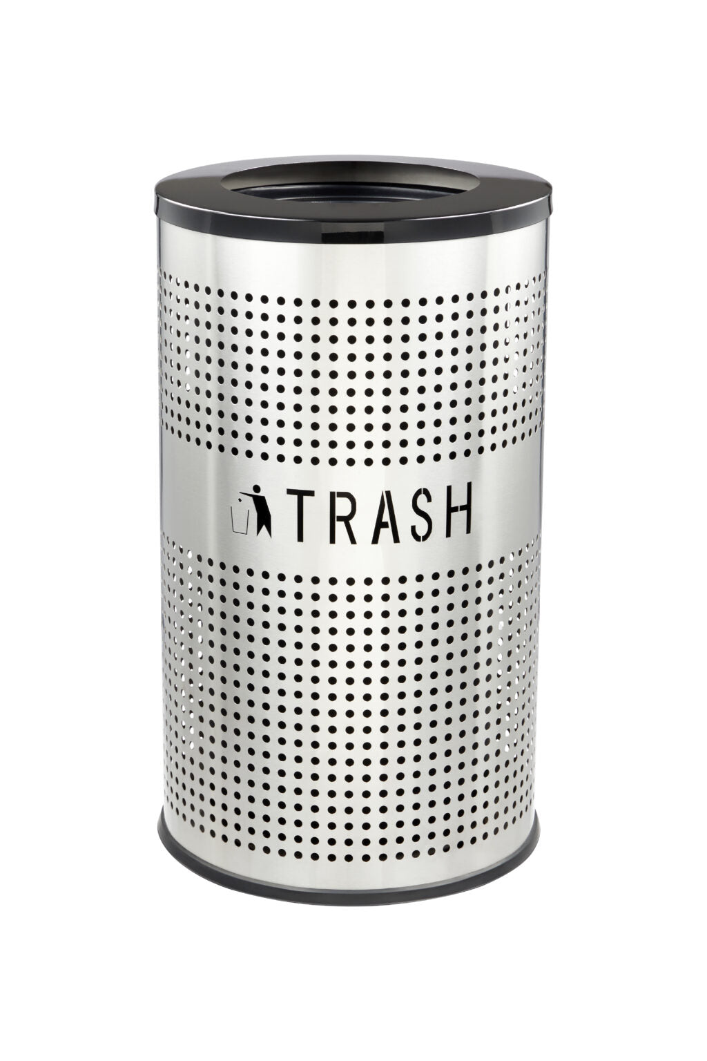 26 gallon perforated stainless steel trash can with black lid indoor outdoor commercial waste receptacle modern ventilated design
