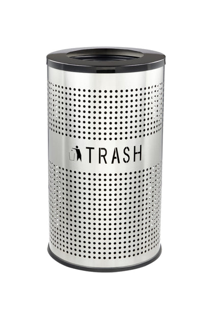 26 gallon perforated stainless steel trash can with black lid indoor outdoor commercial waste receptacle modern ventilated design