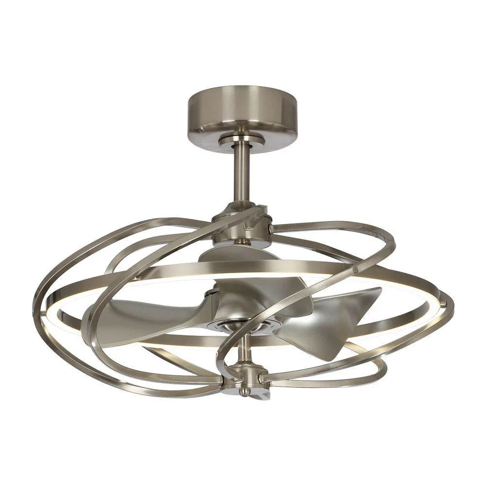 27-Inch Industrial Ceiling Fan with LED Light and Remote Control – Brushed Nickel Downrod Mount with Reversible Blades