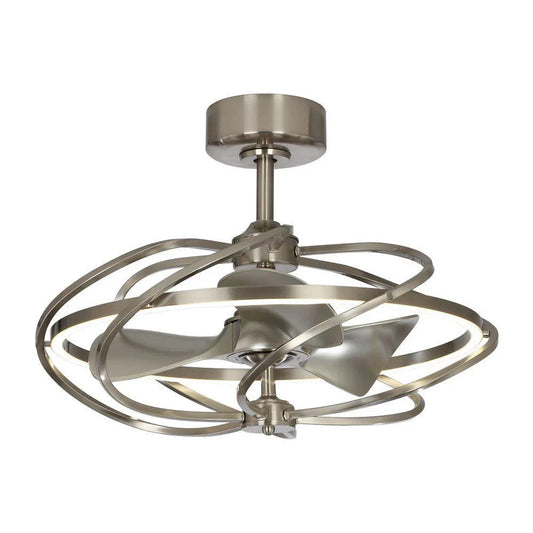 27-Inch Industrial Ceiling Fan with LED Light and Remote Control – Brushed Nickel Downrod Mount with Reversible Blades