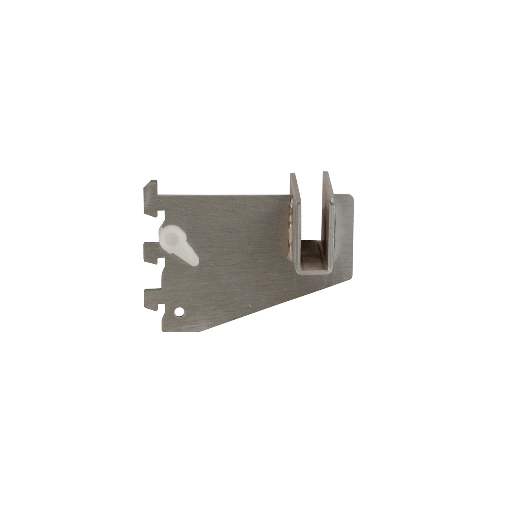 Angled view of a 3-inch rectangular tubing holder showing the saddle opening and metal construction with raw steel