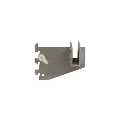Angled view of a 3-inch rectangular tubing holder showing the saddle opening and metal construction with raw steel