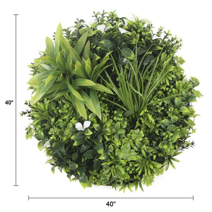 40-inch UV-resistant green wall art with white flowers with dimensions