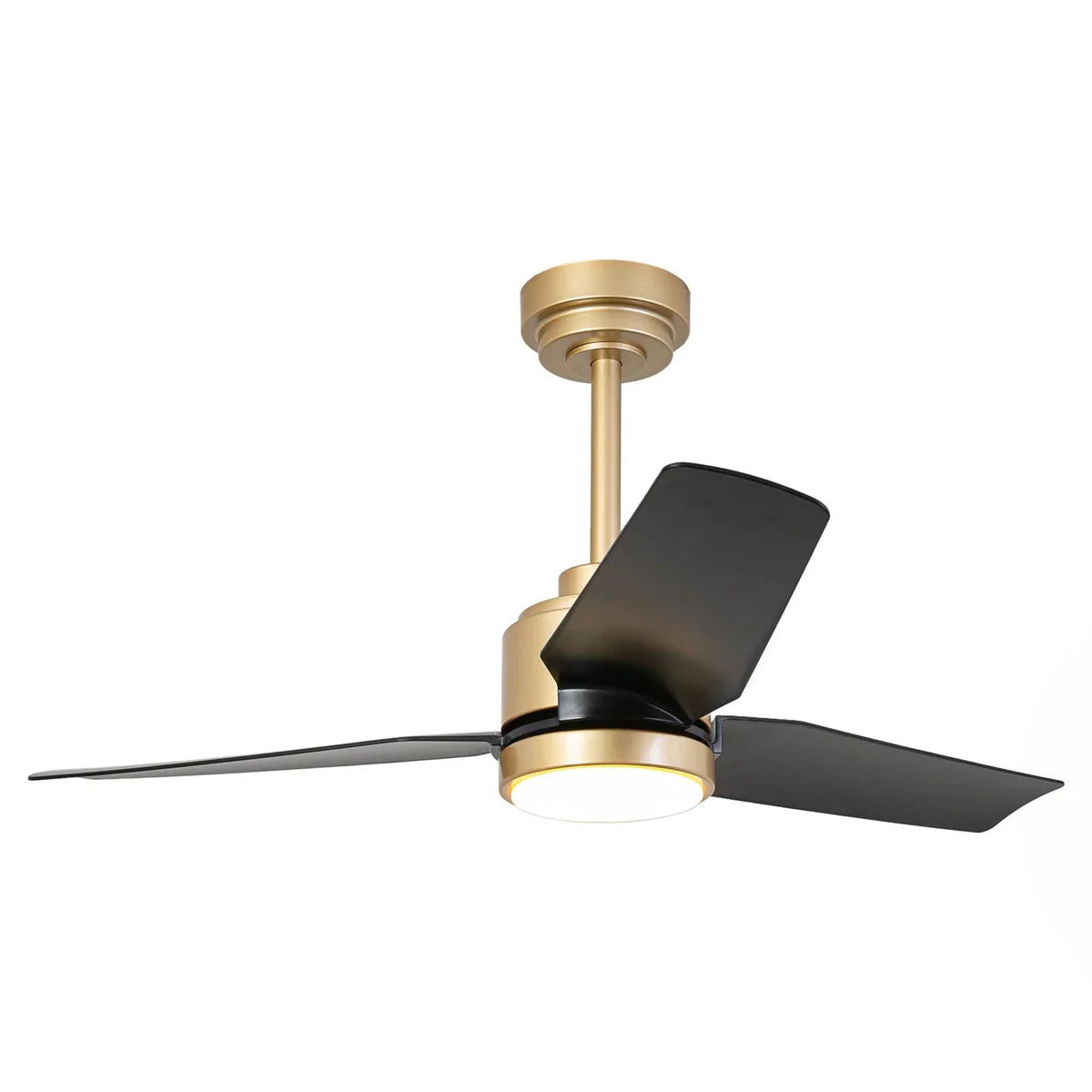 42-inch golden ceiling fan with LED light and remote control for modern interiors