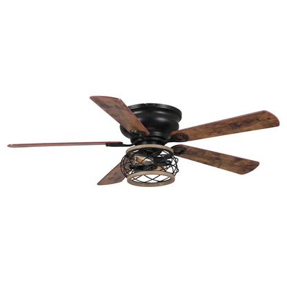 8-inch farmhouse ceiling fan with wooden blades and cage light fixture for restaurants or cafés