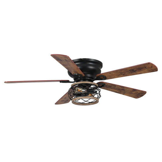 8-inch farmhouse ceiling fan with wooden blades and cage light fixture for restaurants or cafés