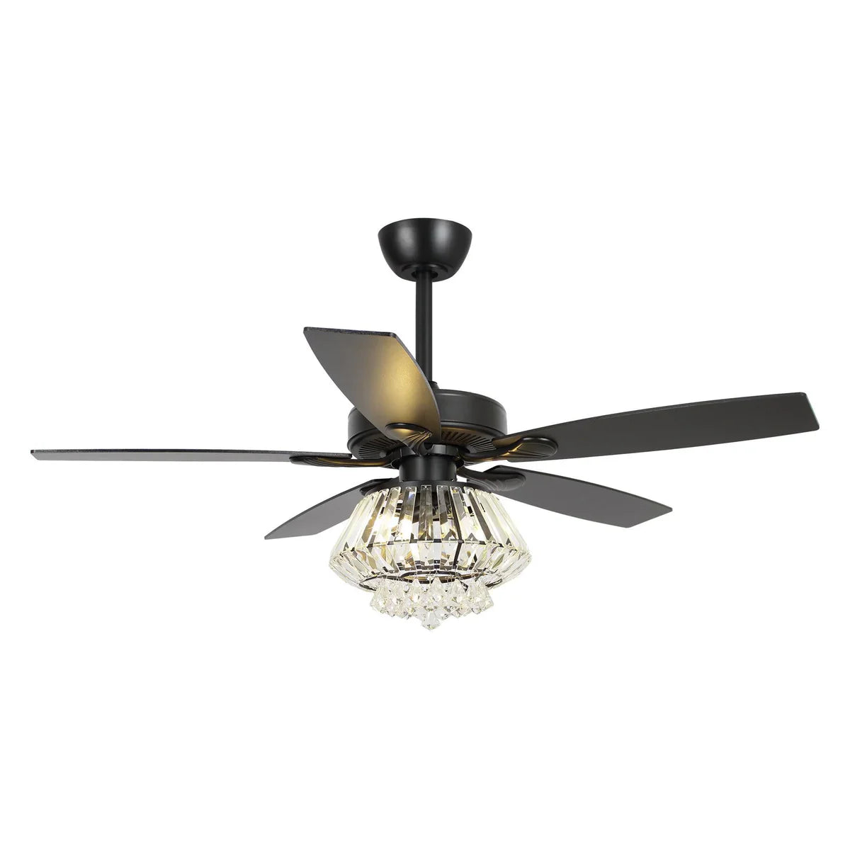 52-Inch Modern Chrome Downrod Mount Reversible Crystal Ceiling Fan with LED Lighting and Remote Control