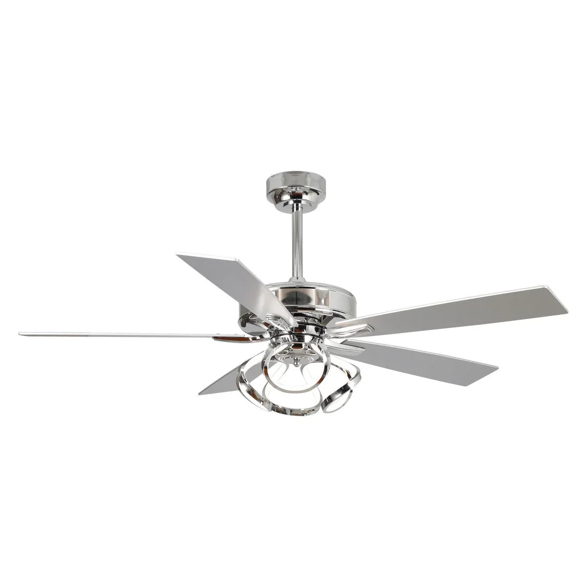 Modern 5-blade ceiling fan with reversible silver and dark brown blades