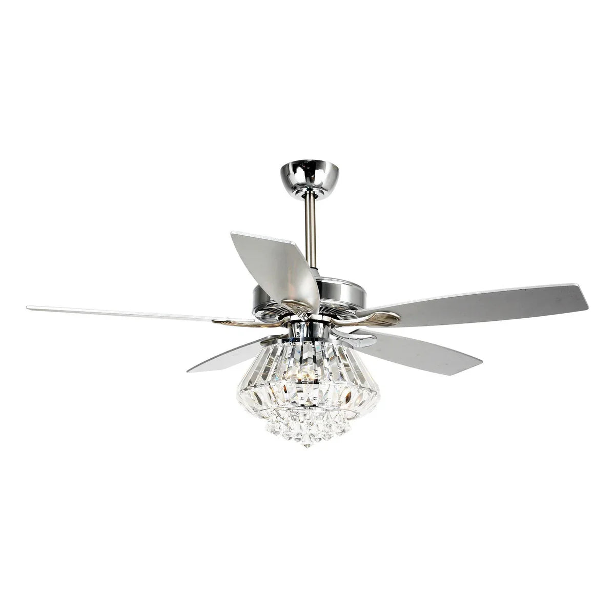 52-Inch Modern Chrome Downrod Mount Reversible Crystal Ceiling Fan with LED Lighting and Remote Control