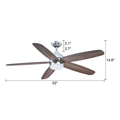 Farmhouse-style ceiling fan with remote control and antique oak wood blades with dimensions