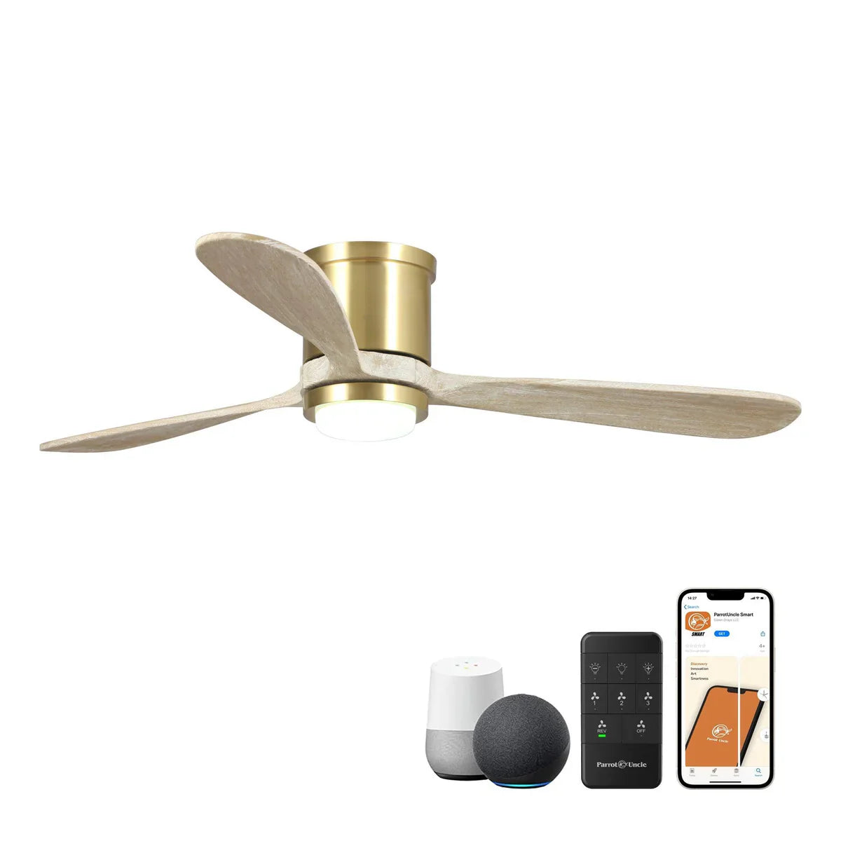 Energy-efficient smart fan with dimmable LED light and built-in Wi-Fi connectivity
