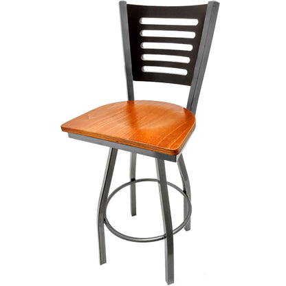 Black stain wood back barstool with cherry wood seat