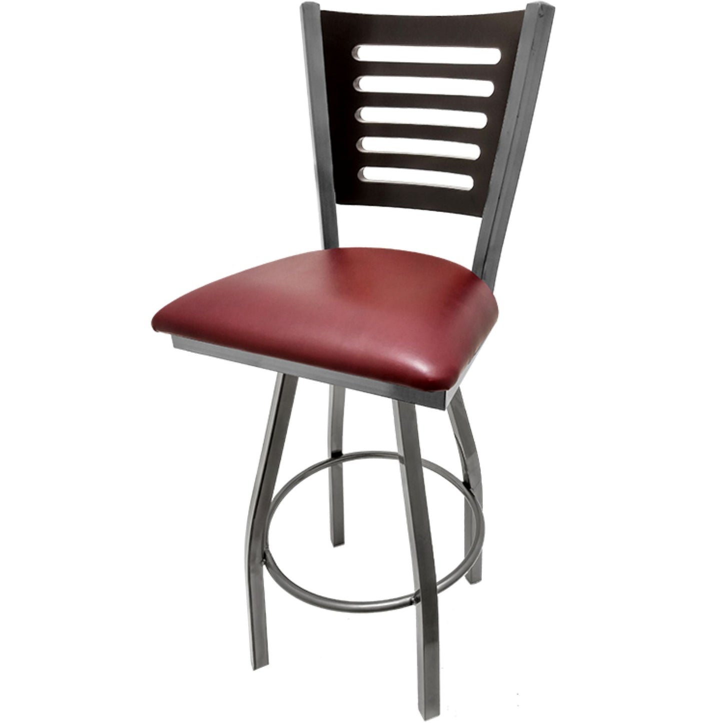 Black stain wood back barstool with wine vinyl seat