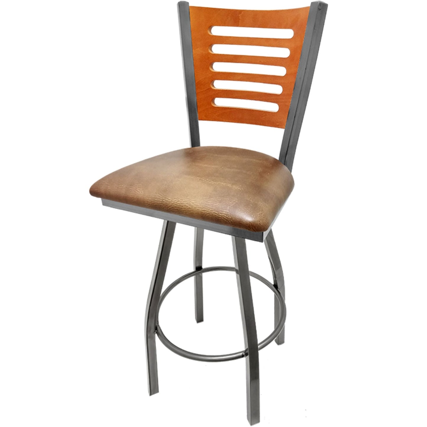 Cherry finish wood back barstool with buckskin vinyl seat