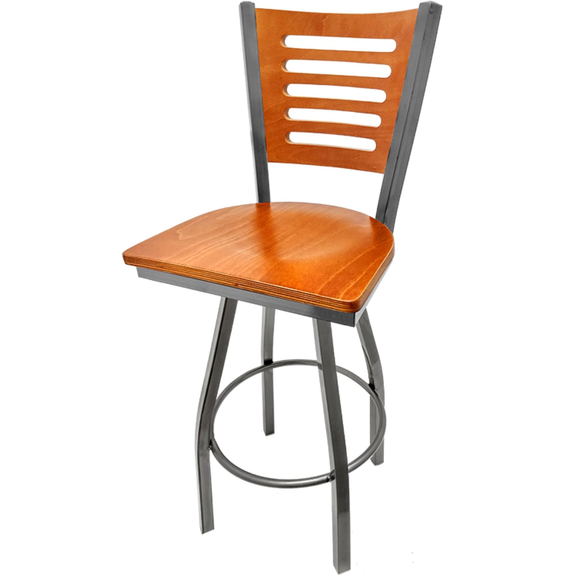 Cherry finish wood back barstool with cherry wood seat